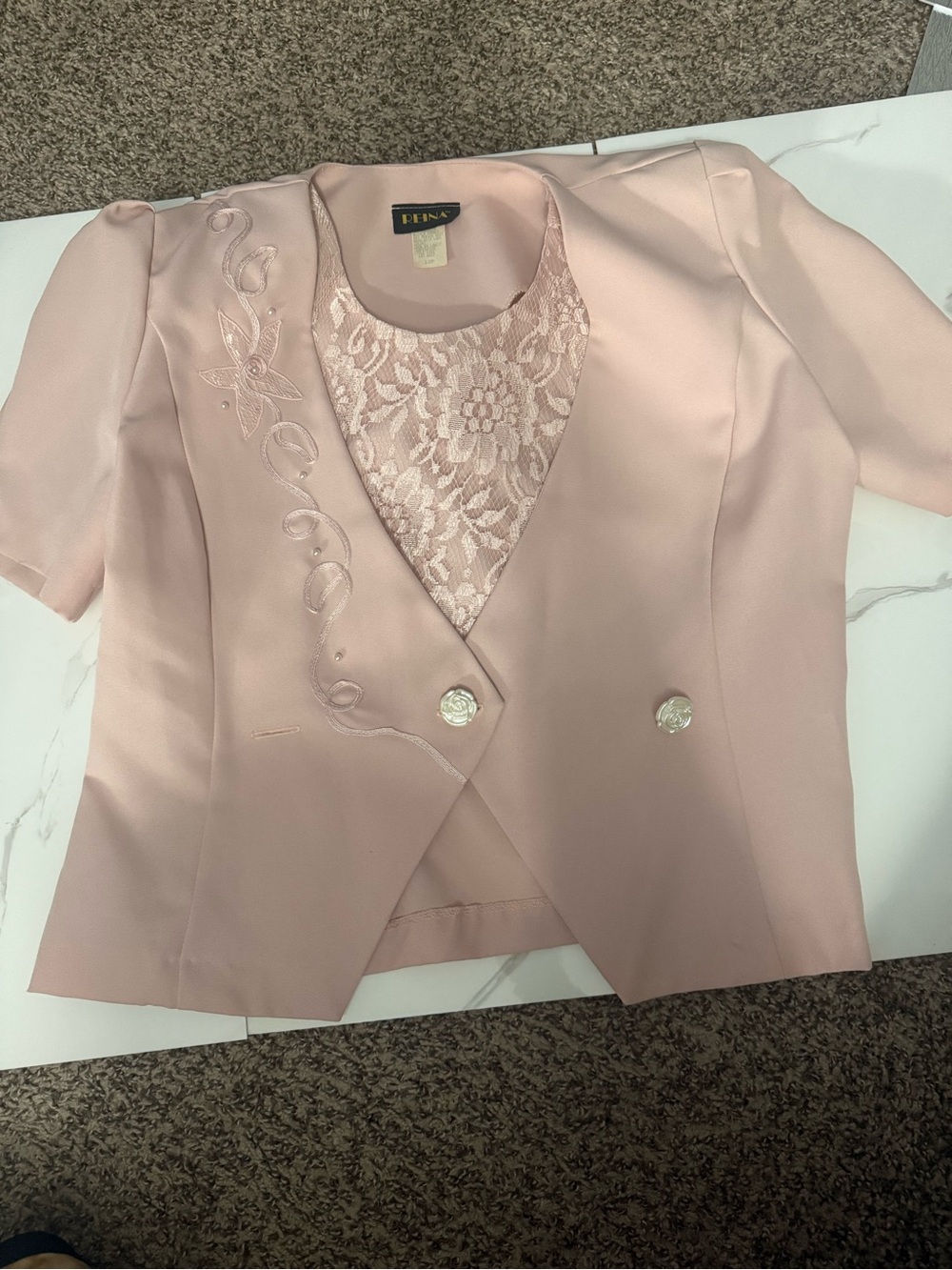 Ina Blush Pink Embroidered Short-Sleeve Blazer